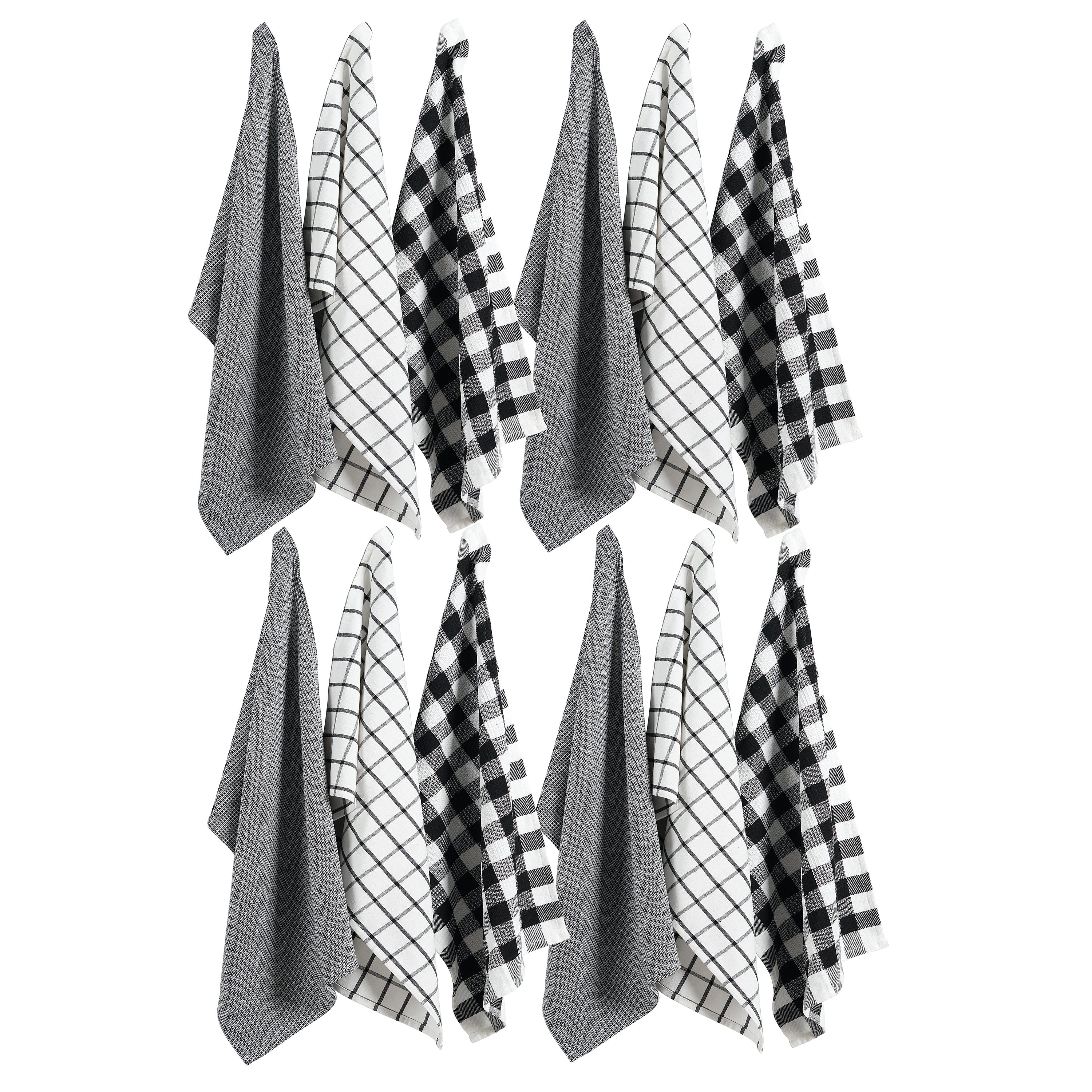 Set of 12 Multiweave Kitchen Towels - Black